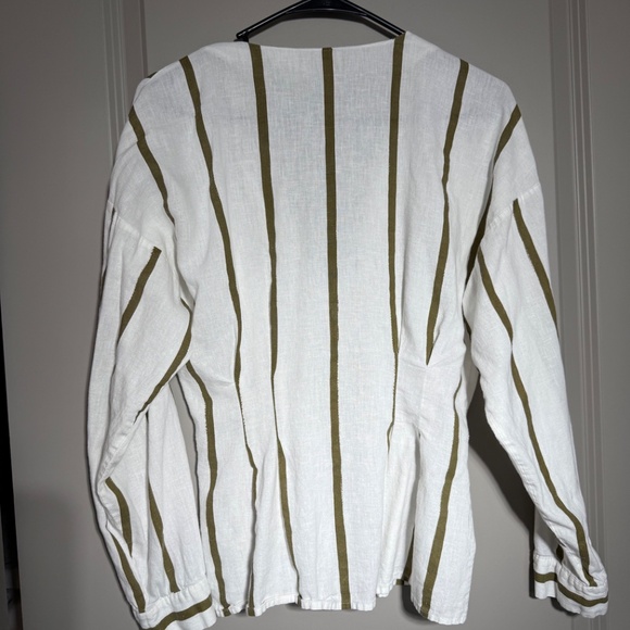 ZARA Linen Blend Striped Button Front Blouse | Oversized Fit | Size S - Picture 2 of 3